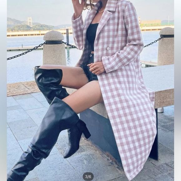 NWT shein Gingham women coat, jacket, size XS, NWT, lilac and beige - Picture 2 of 9